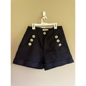 Tatyana Boutique Black Sailor Shorts High Waisted Gold Button Pinup Retro Large